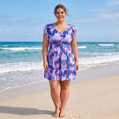 Plusock Tropical Leaf V Neck Swimwear - image 0