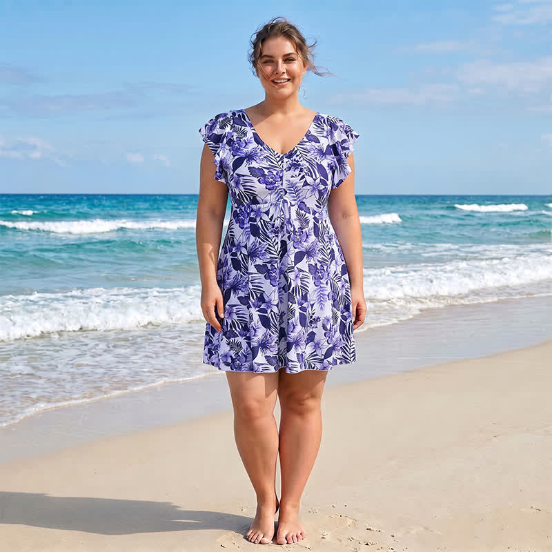 Plusock Tropical Leaf V Neck Swimwear - image 1