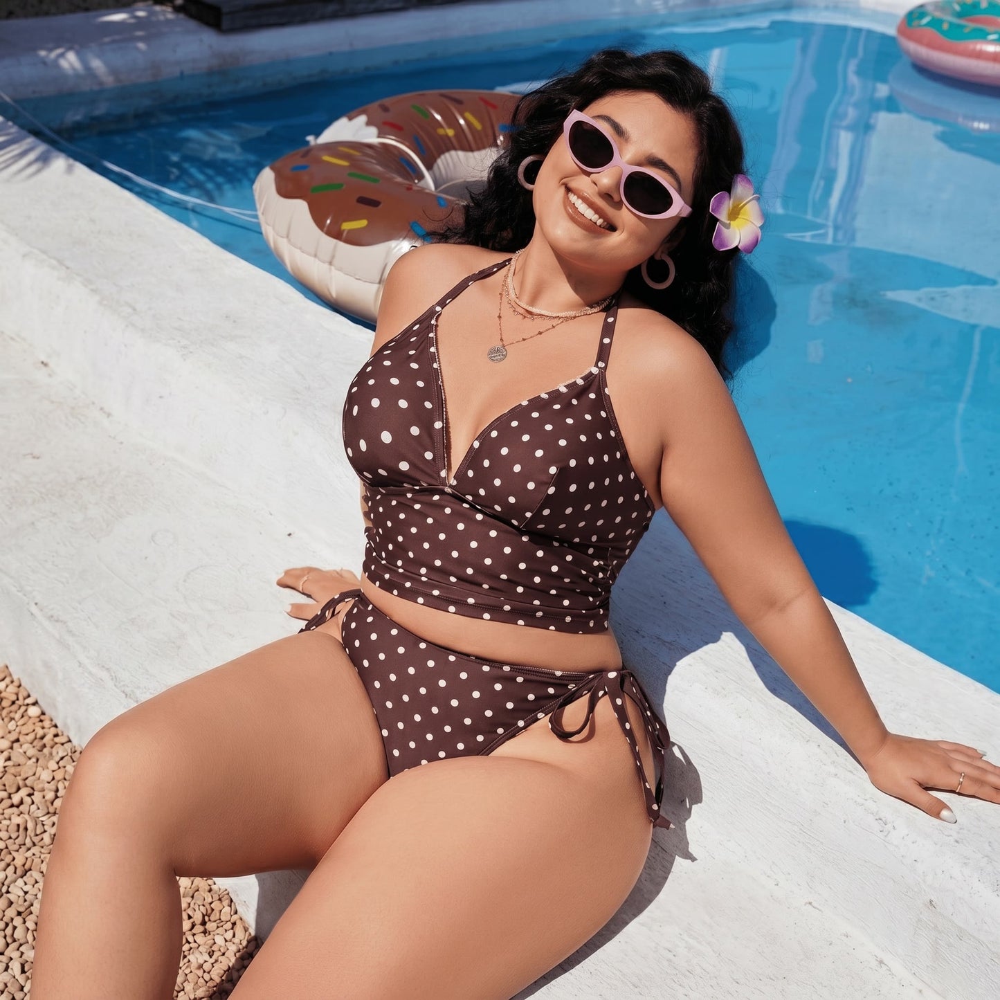 Plusock Coffee Polk Two Piece Bikini Set - Coffee - 4XL - image 0