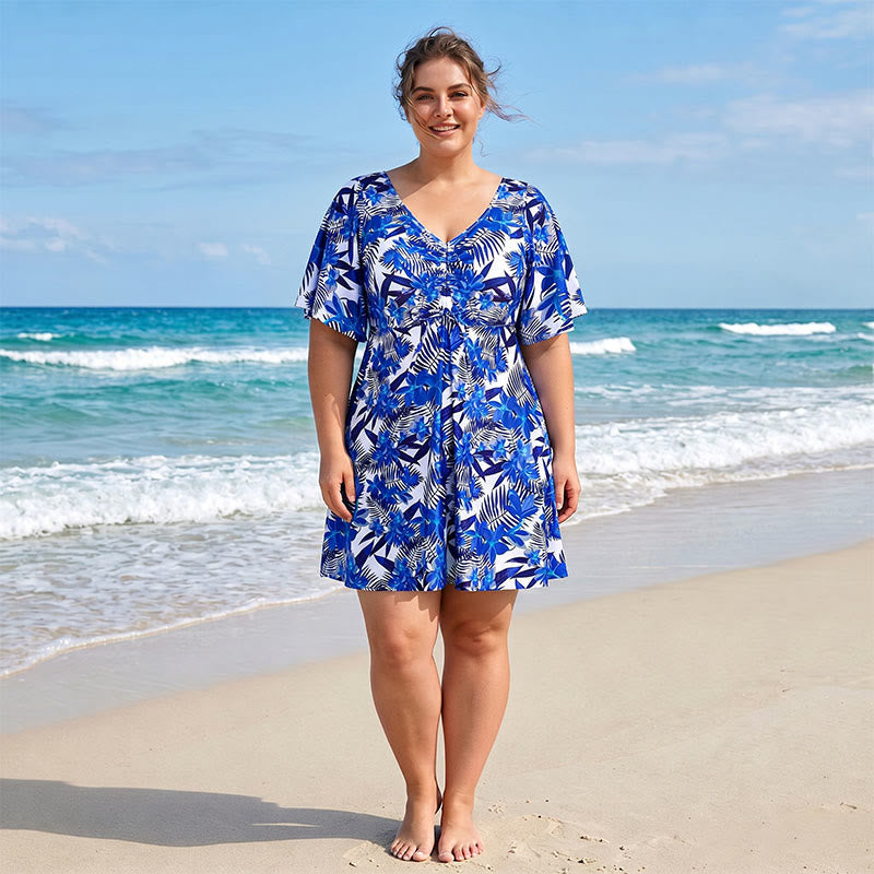 Plusock Blue Tropical Floral V Neck Swimwear - image 3