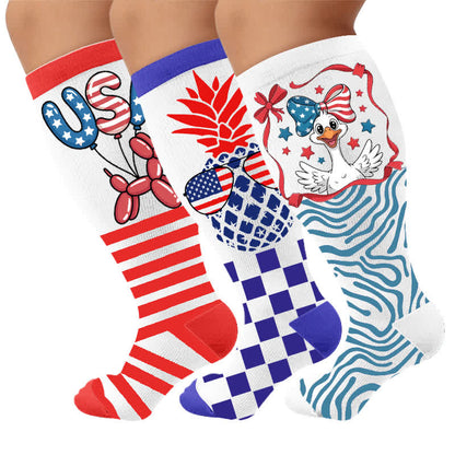 Plusock Plus Size Star Spangled Compression Socks - Multicolor(3 Pairs) - 4XL - image 4