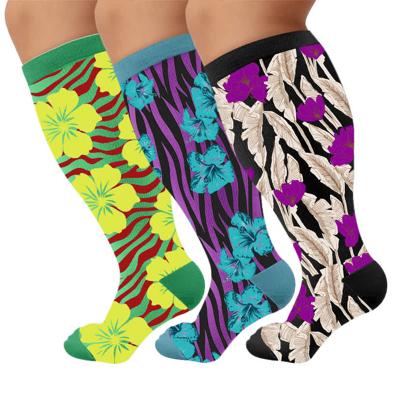 Plusock Plus Size Tropical Bloom Compression Socks - Multicolor(3 Pairs) - 4XL - image 4
