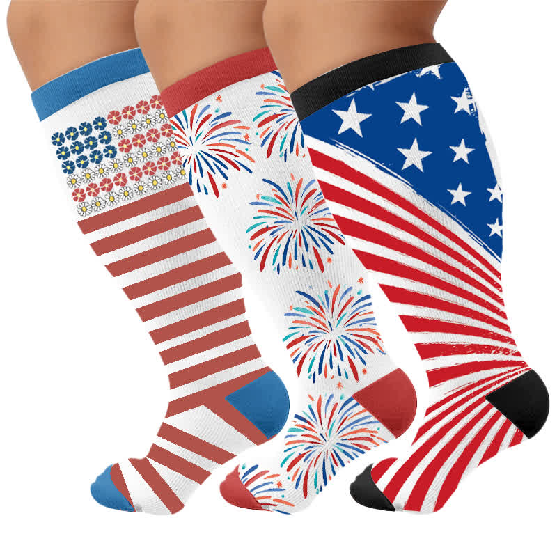 Plusock Plus Size Starburst Stripe Compression Socks - Multicolor(3 Pairs) - 4XL - image 4
