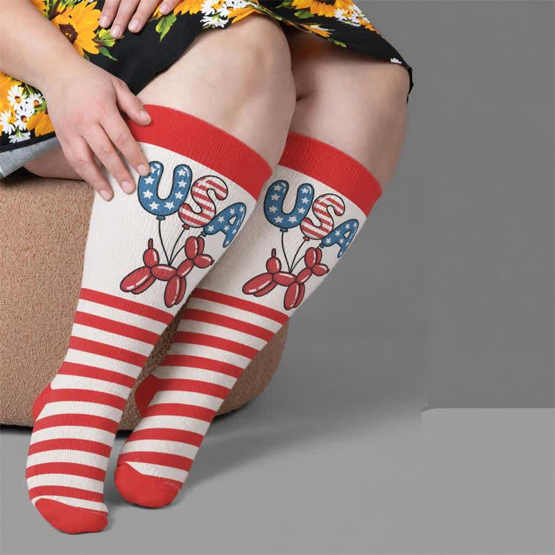 Plusock Plus Size Star Spangled Compression Socks - Red(1 Pair) - 4XL - image 1