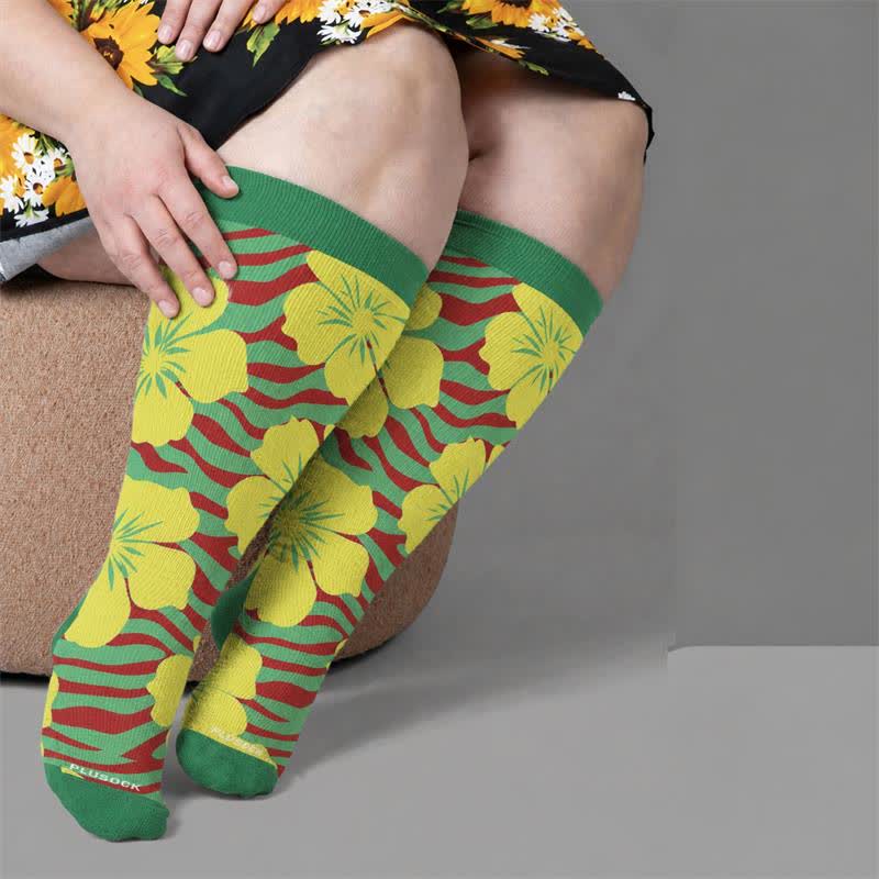 Plusock Plus Size Tropical Bloom Compression Socks - Green(1 Pair) - 4XL - image 1