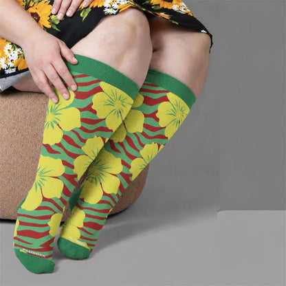 Plusock Plus Size Tropical Bloom Compression Socks - Green(1 Pair) - 4XL - image 1