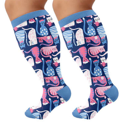 Plusock Plus Size Cute Cat Compression Socks - Dark Blue(1 Pair) - 4XL - image 9