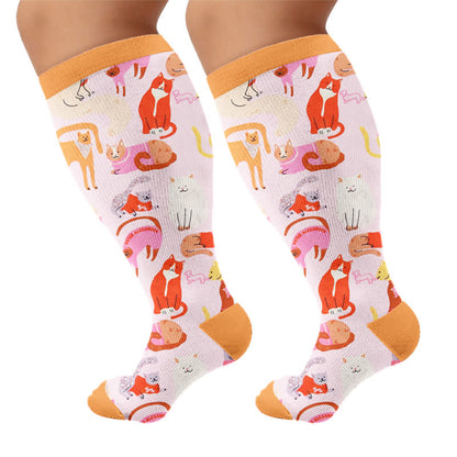 Plusock Plus Size Cute Cat Compression Socks - Orange(1 Pair) - 4XL - image 8