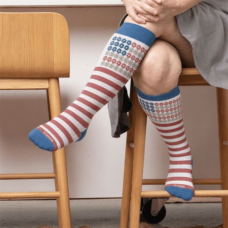 Plusock Plus Size Starburst Stripe Compression Socks - Blue(1 Pair) - 4XL - image 1