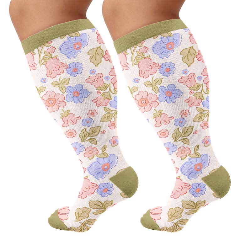 Plusock Plus Size Floral Garden Compression Socks - Green(1 Pair) - 4XL - image 9