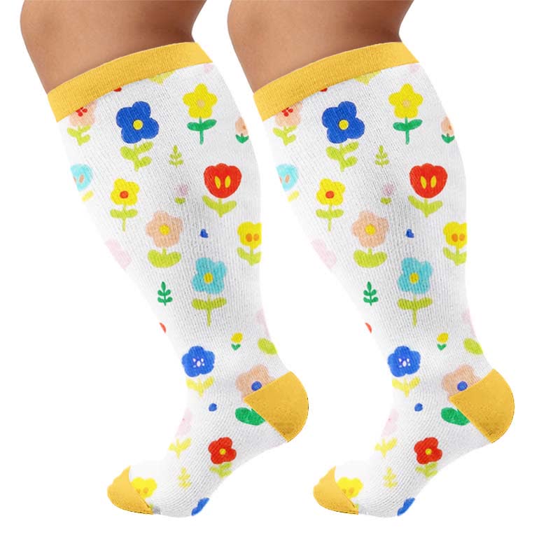 Plusock Plus Size Floral Garden Compression Socks - Yellow(1 Pair) - 4XL - image 8