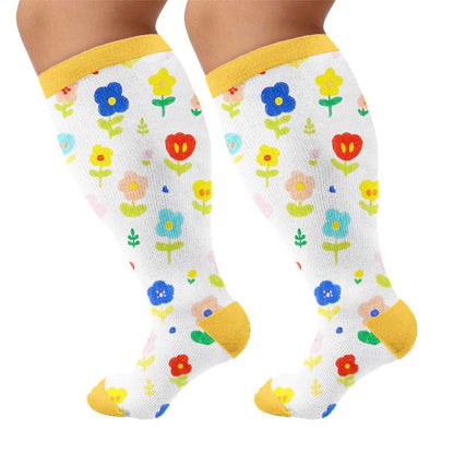 Plusock Plus Size Floral Garden Compression Socks - Yellow(1 Pair) - 4XL - image 8