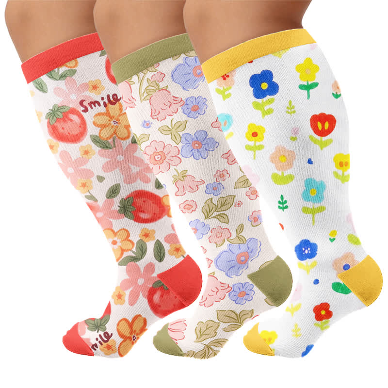 Plusock Plus Size Floral Garden Compression Socks - Multicolor(3 Pairs) - 4XL - image 4