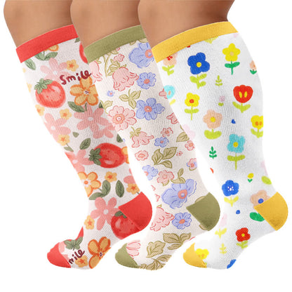 Plusock Plus Size Floral Garden Compression Socks - Multicolor(3 Pairs) - 4XL - image 4