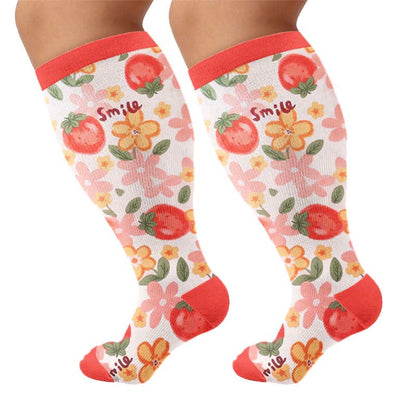 Plusock Plus Size Floral Garden Compression Socks - Red(1 Pair) - 4XL - image 10