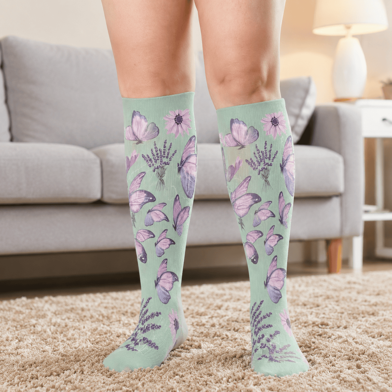 Plusock Plus Size Butterflies Dancing Compression Socks - image 1