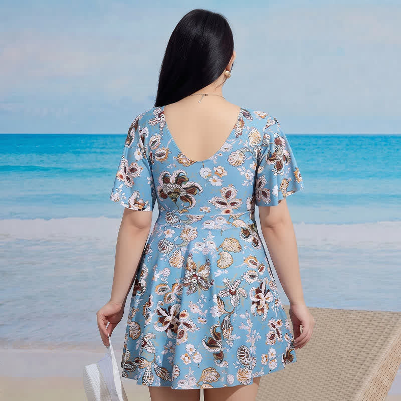 Plusock V-neck Flared Sleeve Tummy Control Swim Dress - image 6