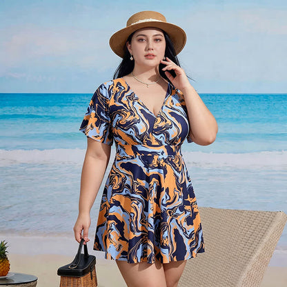 Plusock Floral V Neck Resort Swim Dress - D - 9XL - Two-Piece - image 6