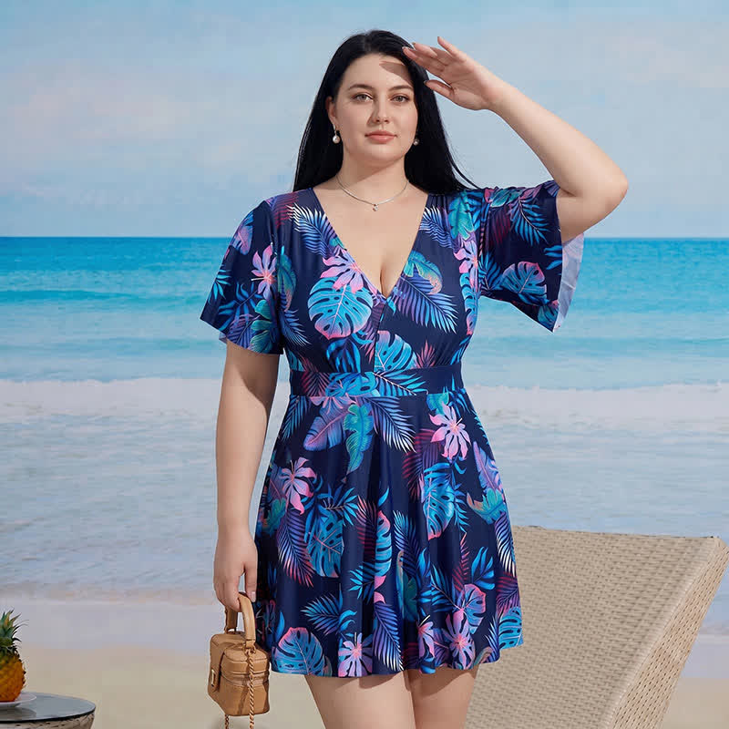 Plusock Floral V Neck Resort Swim Dress - C - 9XL - Two-Piece - image 3
