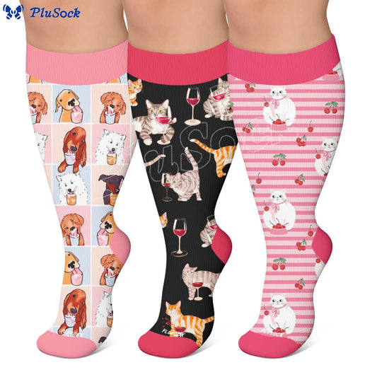 Plusock Plus Size Puppy Print Compression Socks - image 0