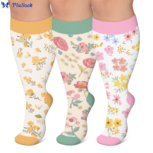 Plusock Plus Size Pastel Floral Compression Socks - image 0