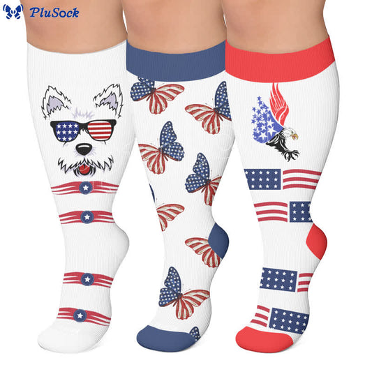 Plusock Plus Size Patriotic Animals Compression Socks - image 0