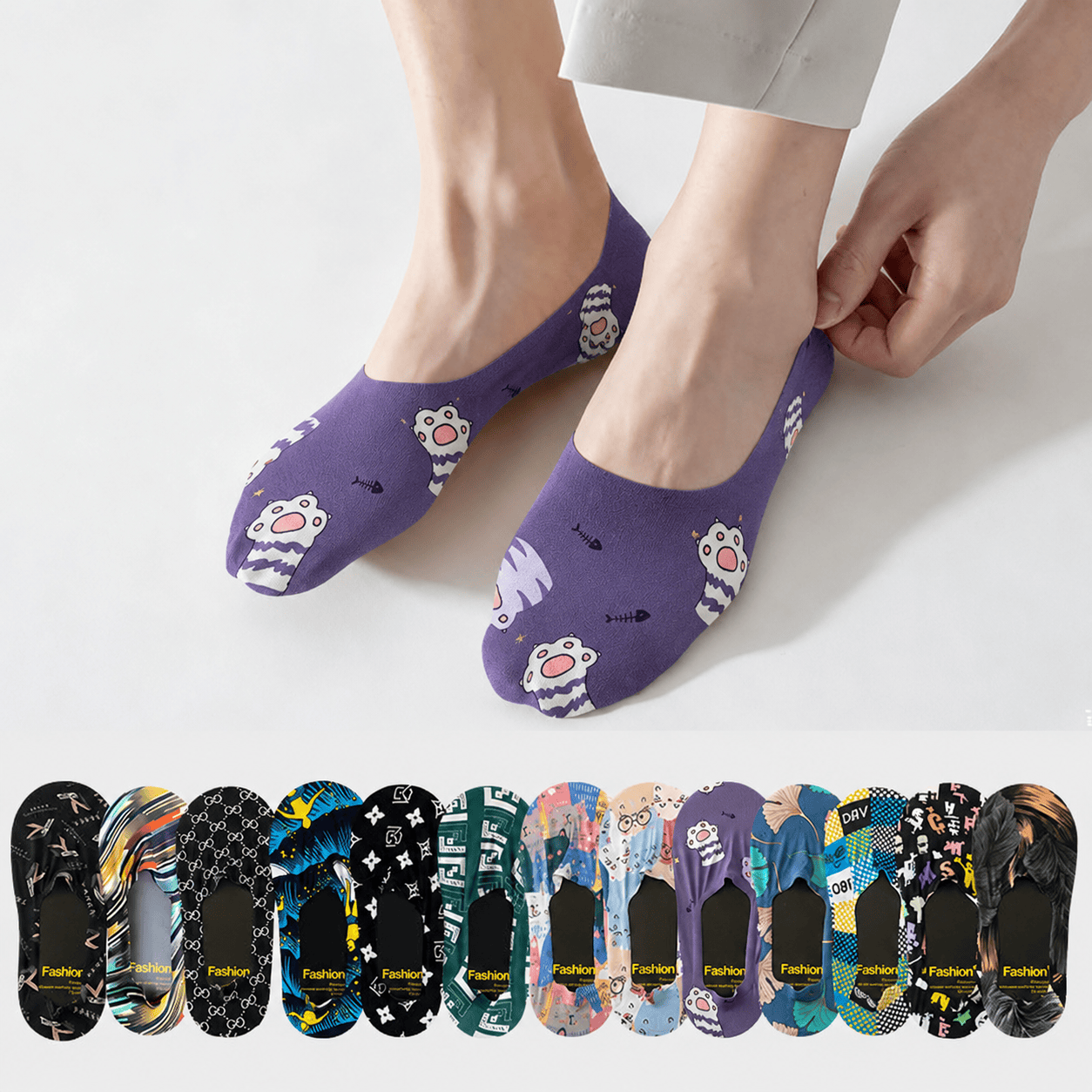 Plusock Playful Cartoon Animal Print No Show Socks(7 Pairs) - image 0