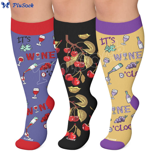 Plusock Plus Size Wine O'Clock Compression Socks - image 0