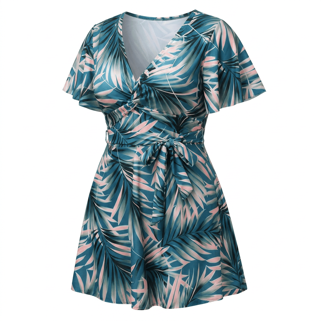 Plusock Tropical Leaf Wrap Swim Dress - image 4