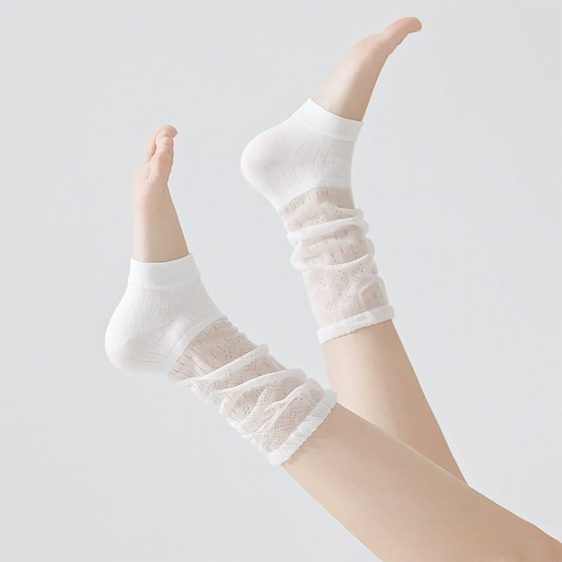 Plusock Sheer Lace Quarter Slouch Socks(3 Pairs) - White - EU35-39(US2-6) - image 2
