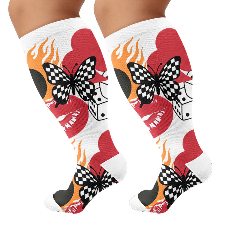 Plusock Plus Size Creative Butterfly Compression Socks - White(1 Pair) - 4XL - image 8