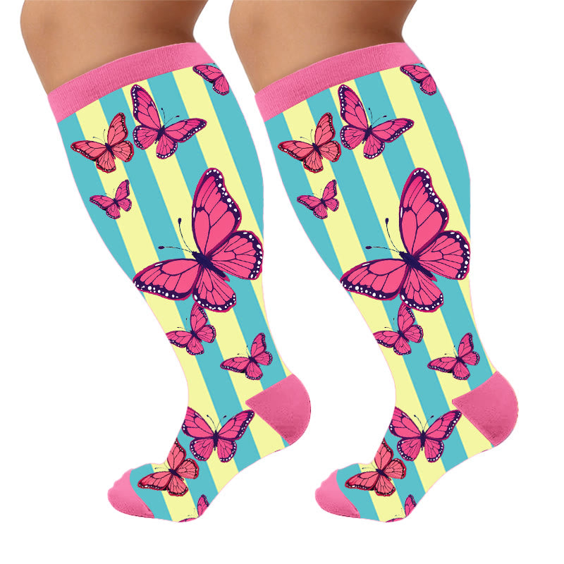 Plusock Plus Size Creative Butterfly Compression Socks - Pink(1 Pair) - 4XL - image 10