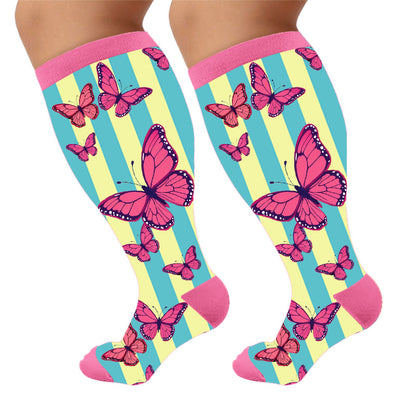 Plusock Plus Size Creative Butterfly Compression Socks - Pink(1 Pair) - 4XL - image 10