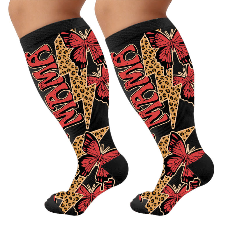Plusock Plus Size Creative Butterfly Compression Socks - Black(1 Pair) - 4XL - image 9