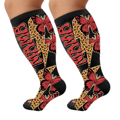 Plusock Plus Size Creative Butterfly Compression Socks - Black(1 Pair) - 4XL - image 9