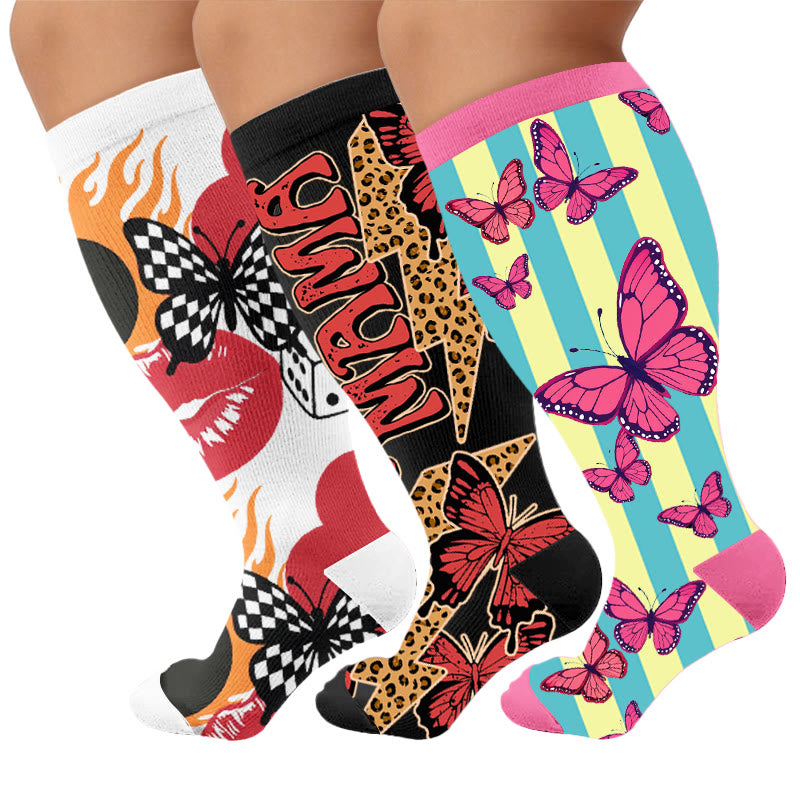 Plusock Plus Size Creative Butterfly Compression Socks - Multicolor(3 Pairs) - 4XL - image 4