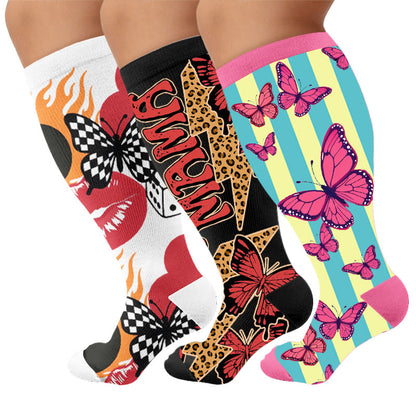 Plusock Plus Size Creative Butterfly Compression Socks - Multicolor(3 Pairs) - 4XL - image 4