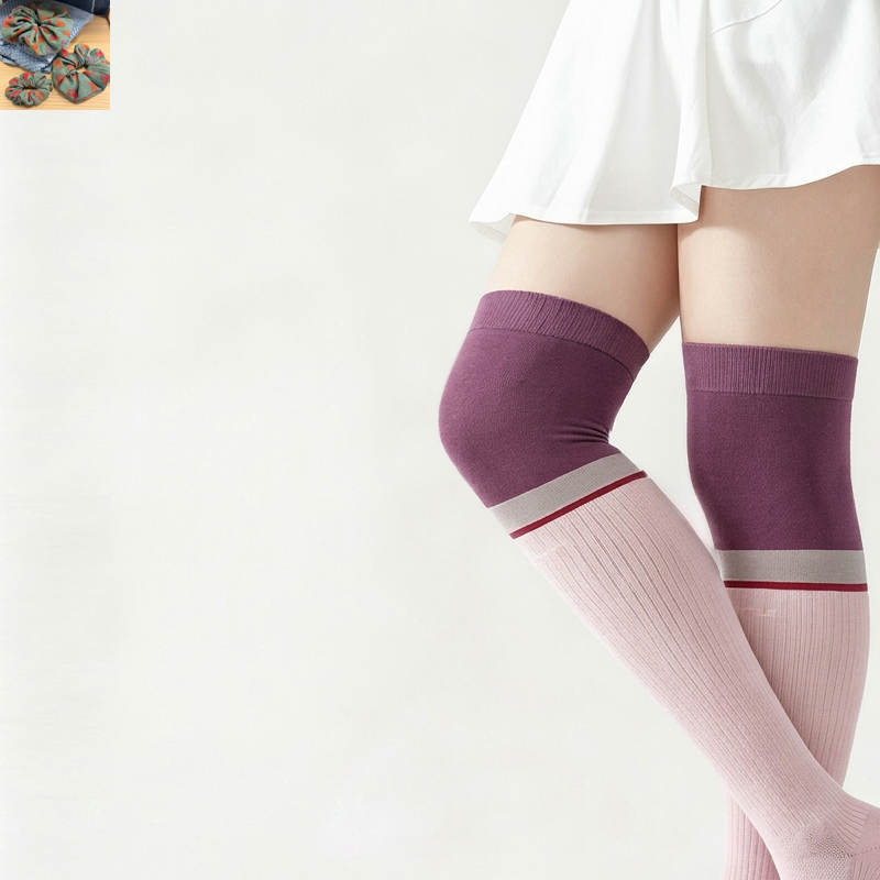 Plusock Plus Size Colorblock Ribbed Thigh High Compression Socks - Purple - EU35-40(US2-7) - image 5