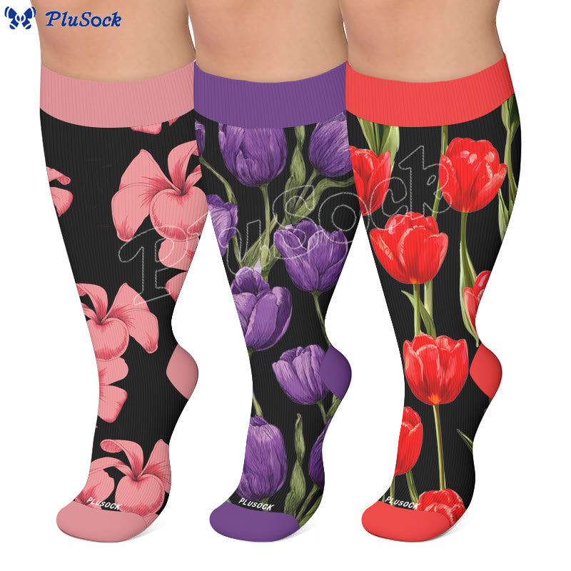 Plusock Plus Size Tulip Bloom Compression Socks - image 0