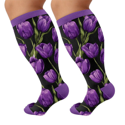 Plusock Plus Size Tulip Bloom Compression Socks - Purple(1 Pair) - 4XL - image 9