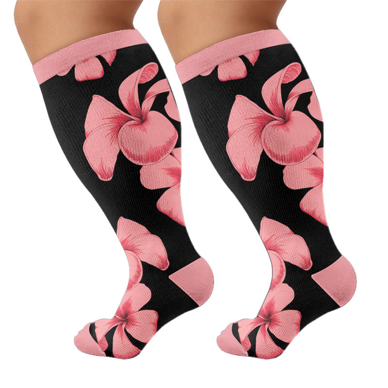 Plusock Plus Size Tulip Bloom Compression Socks - Pink(1 Pair) - 4XL - image 8