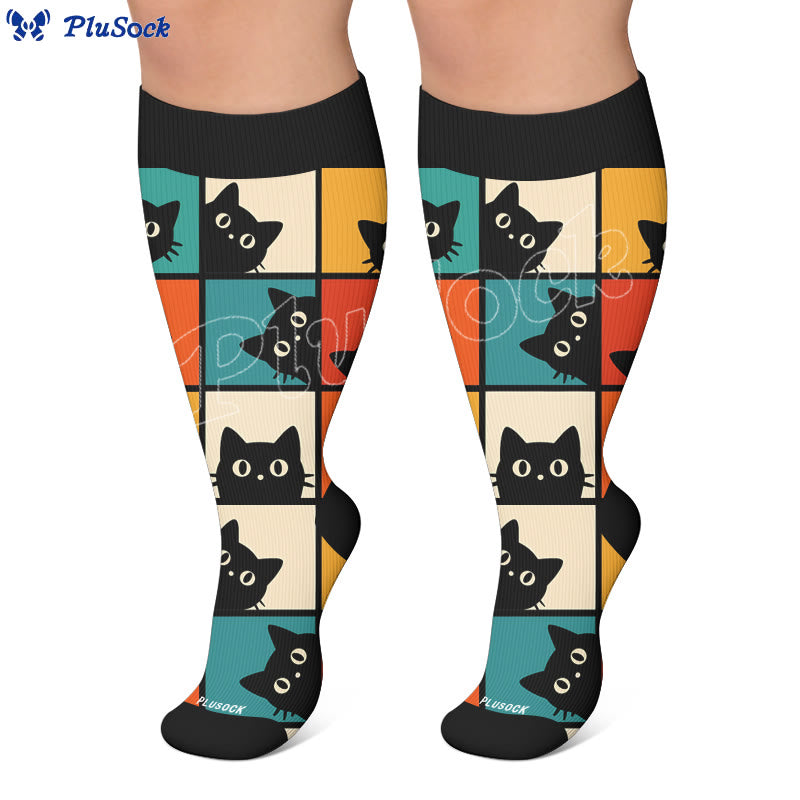 Plusock Plus Size Cartoon Black Cat Compression Socks - image 7