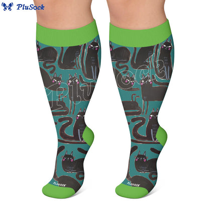 Plusock Plus Size Cartoon Black Cat Compression Socks - image 5