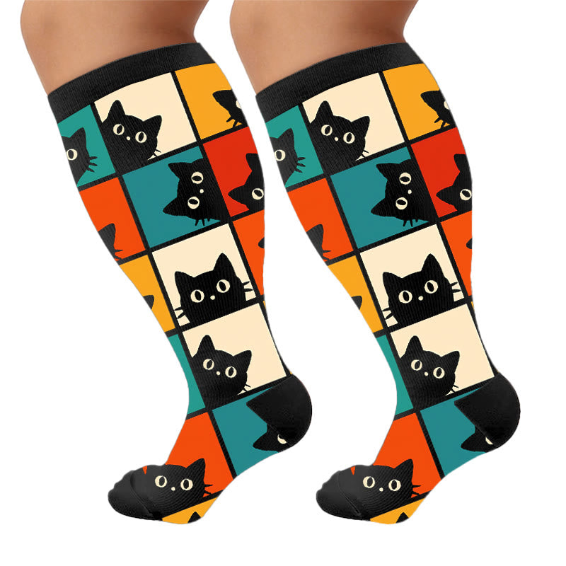 Plusock Plus Size Cartoon Black Cat Compression Socks - Black(1 Pair) - 4XL - image 10