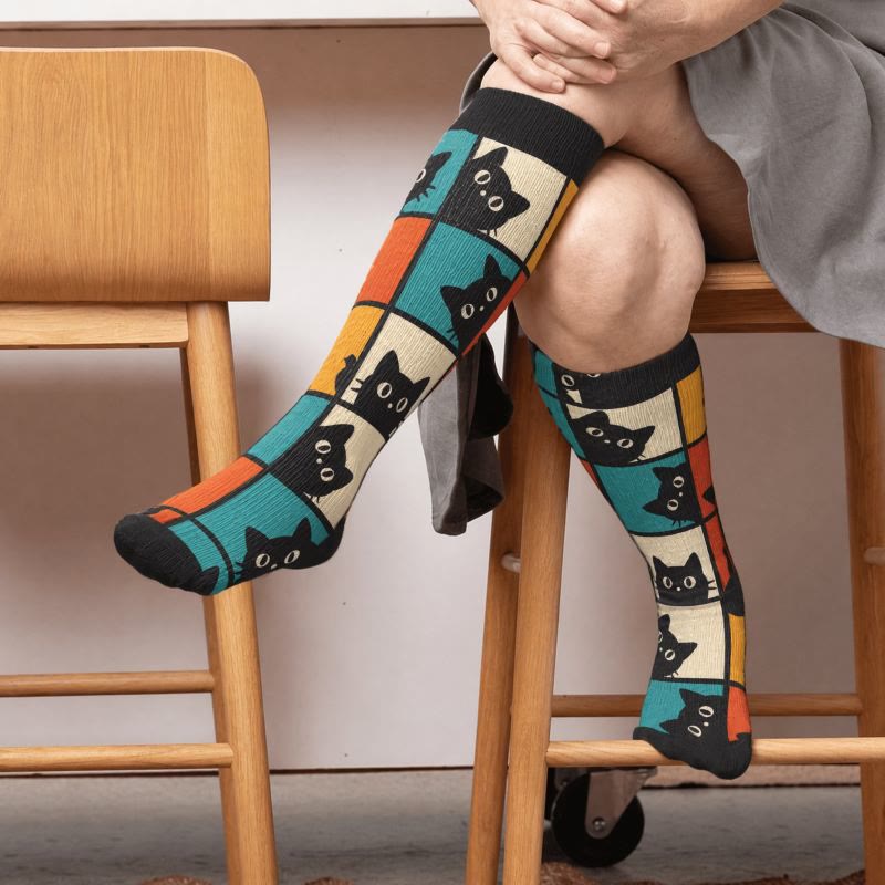 Plusock Plus Size Cartoon Black Cat Compression Socks - image 3