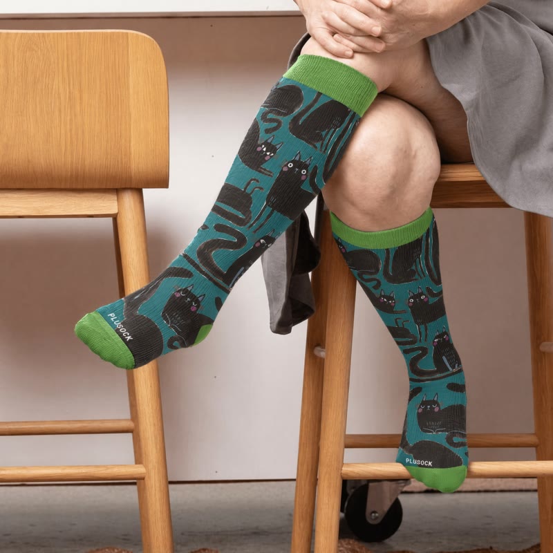 Plusock Plus Size Cartoon Black Cat Compression Socks - image 1