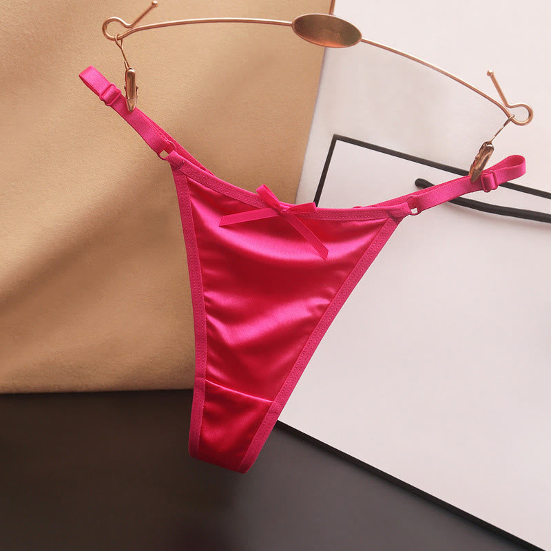 Plusock Silky Satin Bow Thong Panties(4 Packs) - Rose - L - image 11