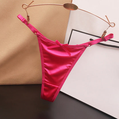 Plusock Silky Satin Bow Thong Panties(4 Packs) - Rose - L - image 11