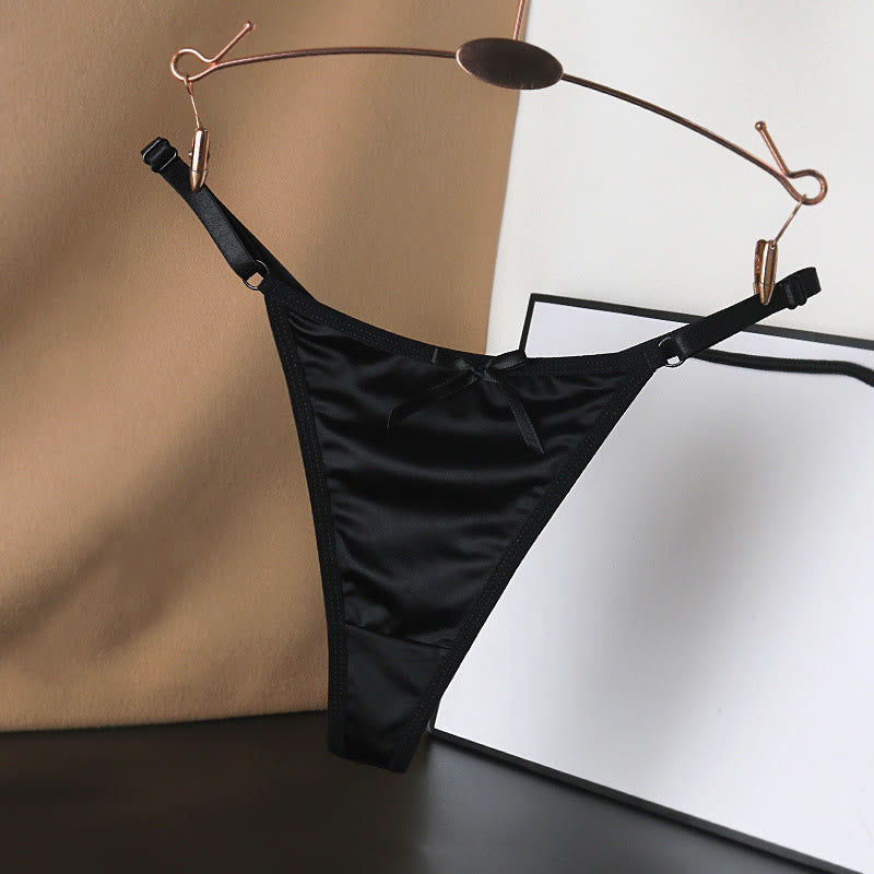 Plusock Silky Satin Bow Thong Panties(4 Packs) - Black - L - image 12