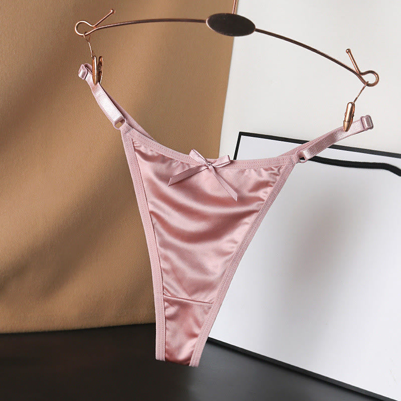 Plusock Silky Satin Bow Thong Panties(4 Packs) - Pink - L - image 15